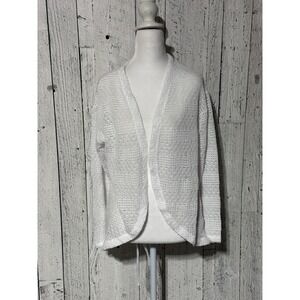 Denim & Co. Women's Long Sleeve White Cardigan Fauxchet Trim Size XS New